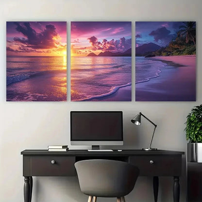 3pcs Seychelles Evening Sky Canvas  Wall Art Set Canvas Framed 60x90cm - High Quality Print 100% Australian Made Wall Canvas Ready to Hang