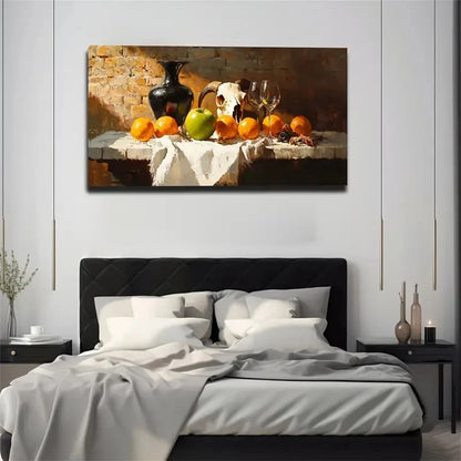 Wine Glasses Oranges Skull Wall Art Canvas Office Home Room Framed 120x60cm