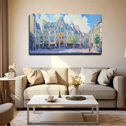 Vibrant Parisian Street Scene Wall Art Canvas Office Home Room Framed 120x60cm