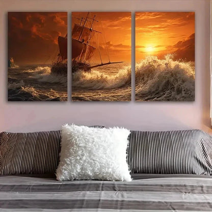3pcs Abstract Sailingship Art Posters Wall Art Set Canvas Framed 50x70cm - High Quality Print 100% Australian Made Wall Canvas Ready to Hang - Bella Home Decor