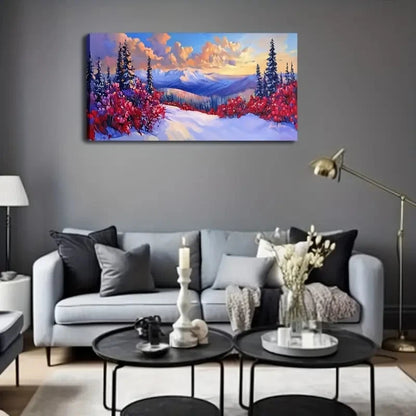 Snow Mountain Landscape Red Wall Art Canvas Office Home Room Framed 120x60cm