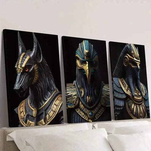 3pcs Black & Golden Pharaoh & Anubis Wall Art Canvas Unframed - High Quality Print 100% Australian Made Wall Canvas - Bella Home Decor