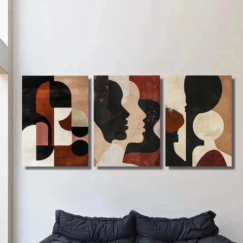 3pcs Red And Black Geometric Silhouette  Wall Art Set Canvas Unframed - High Quality Print 100% Australian Made Wall Canvas