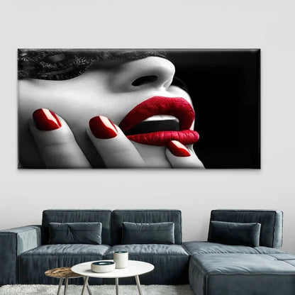 Red Lips & Nails Black & White Wall Art Canvas Office Home Room Framed 120x60cm