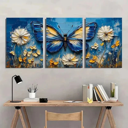 3pcs Blue Butterflies & Dandelion Flowers Wall Art Canvas Unframed - High Quality Print 100% Australian Made Wall Canvas - Bella Home Decor
