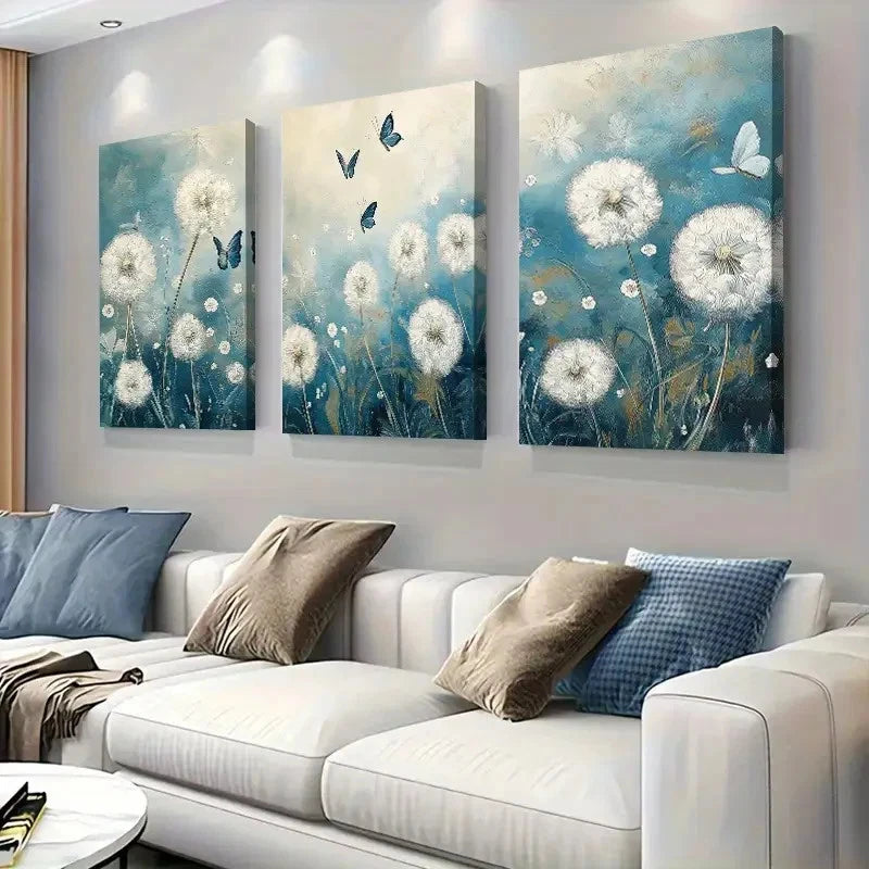 3pcs Dandelion and Butterfly Wall Art Set Canvas Framed 60x90cm - High Quality Print 100% Australian Made Wall Canvas Ready to Hang - Bella Home Decor