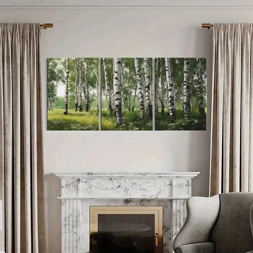 3pcs Birch Forest Lush Green Foliage Wall Art Canvas Unframed - High Quality Print 100% Australian Made Wall Canvas - Bella Home Decor