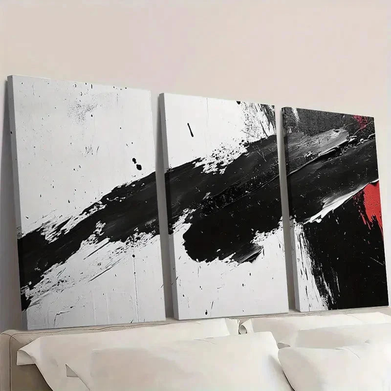 3pcs Black and White Abstract Graffiti Wall Art Set Canvas Framed 60x90cm - High Quality Print 100% Australian Made Wall Canvas Ready to Hang