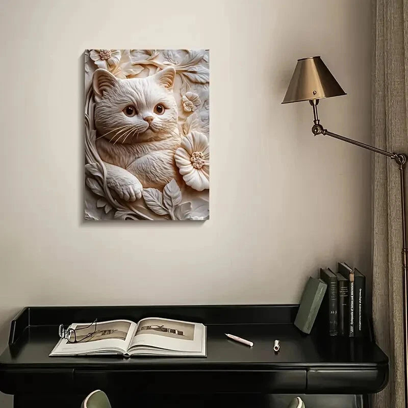 Scottish Fold Cat Among Heart Shaped Painting 40x60cm Metal Print Ready to Hang - Bella Home Decor