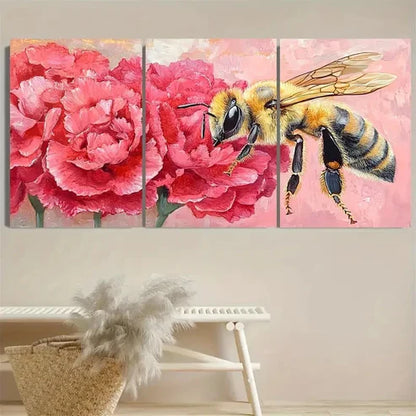 3pcs Realistic Honeybee on Flowers Wall Art Set Canvas Unframed - High Quality Print 100% Australian Made Wall Canvas