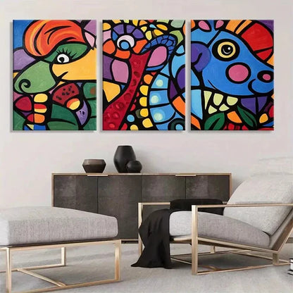 3pcs Colorful Abstract Animal Patterns Perfect Wall Art Canvas Unframed - High Quality Print 100% Australian Made Wall Canvas - Bella Home Decor