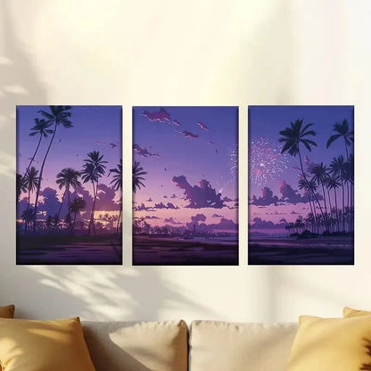 3pcs a Seaside Sunset with Trees Wall Art Set Canvas Framed 50x70cm - High Quality Print 100% Australian Made Wall Canvas Ready to Hang - Bella Home Decor