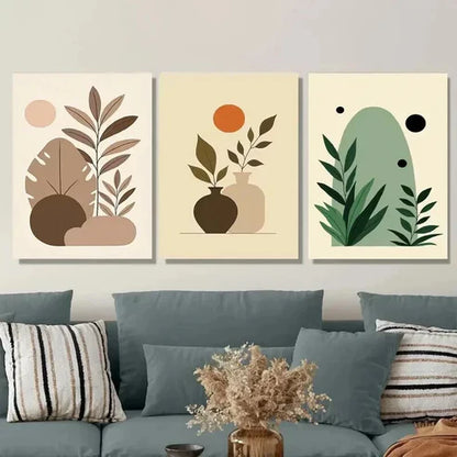 3pcs Modern Abstract Botanical Minimalist Plant Wall Art Set Canvas Unframed - High Quality Print 100% Australian Made Wall Canvas