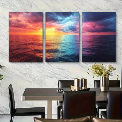 3pcs Vibrant Rainbow Seascape Turquoise Ocean Metal Print Ready to Hang Art