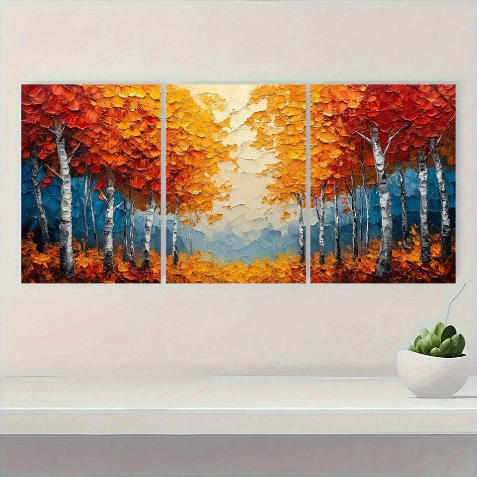 3pcs Birch Tree Painting Autumn Texture Metal Print Ready to Hang Art - Bella Home Decor