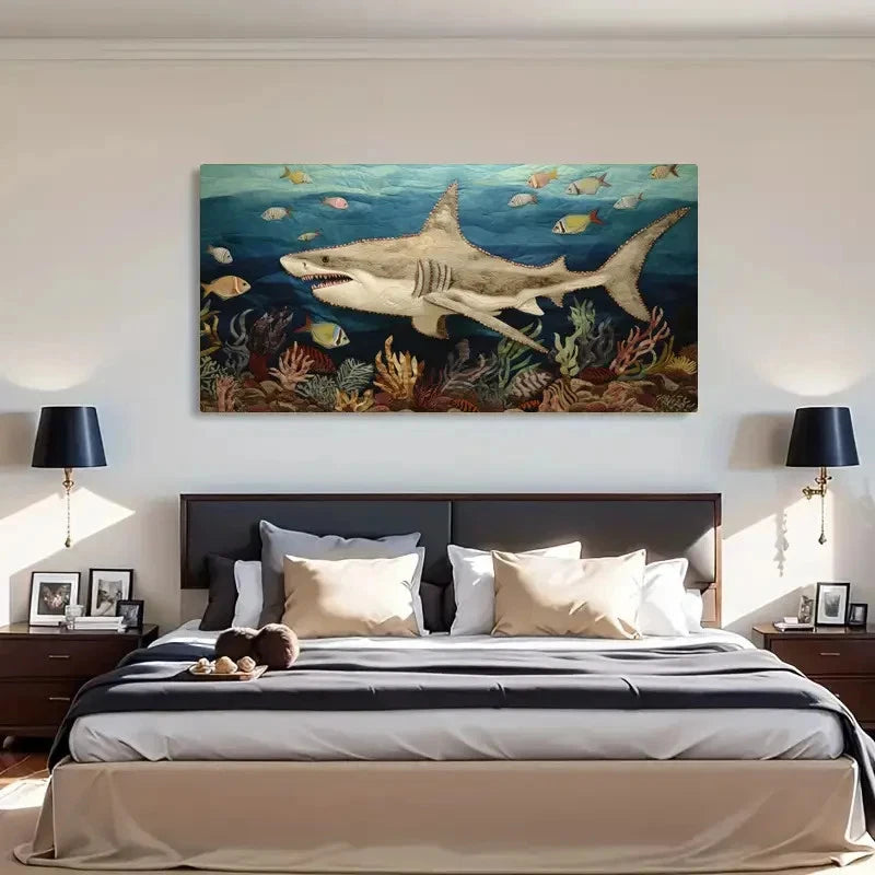 Colorful Shark Retro Wall Art Canvas Office Home Room Framed 120x60cm