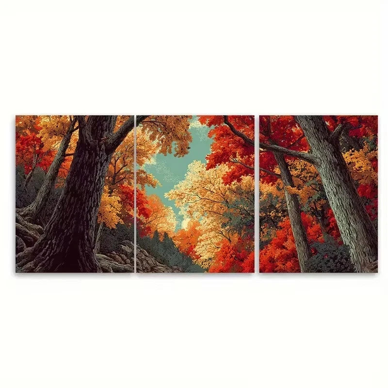 3pcs Abstract Forest Red Trees Wall Art Set Canvas Framed 50x70cm - High Quality Print 100% Australian Made Wall Canvas Ready to Hang - Bella Home Decor
