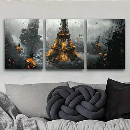 3pcs Beautiful Vibrant Paris Noir Wall Art Canvas Unframed - High Quality Print 100% Australian Made Wall Canvas - Bella Home Decor