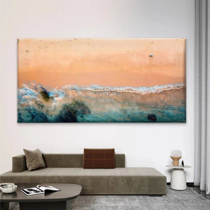 Turquoise & Golden Coastal Wall Art Canvas Office Home Room Framed 120x60cm