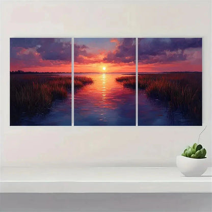 3pcs Marsh Sunset Painting Carolina Lowcountry Metal Print Ready to Hang Art - Bella Home Decor