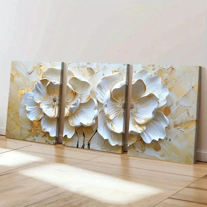 3pcs Golden Blossoms Elegant Petal Wall Art Set Canvas Framed 60x90cm - High Quality Print 100% Australian Made Wall Canvas Ready to Hang - Bella Home Decor