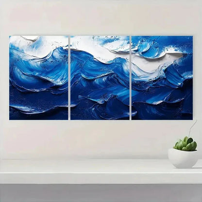 3pcs Blue and White Abstract Acrylic Paint Wall Art Canvas Unframed – High Quality Print 100% Australian Made Wall Canvas - Bella Home Decor