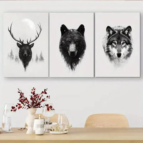 3 PCS Wildlife Portrait Triptych Wall Art Set Canvas Unframed - High Quality Print 100% Australian Made Wall Canvas