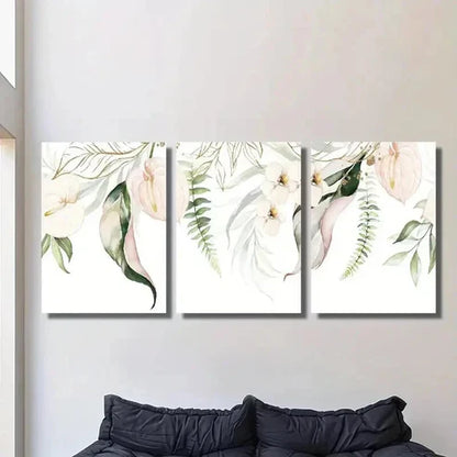 3pcs Minimalist Lily Flower Golden Nature Wall Art Canvas Unframed - High Quality Print 100% Australian Made Wall Canvas