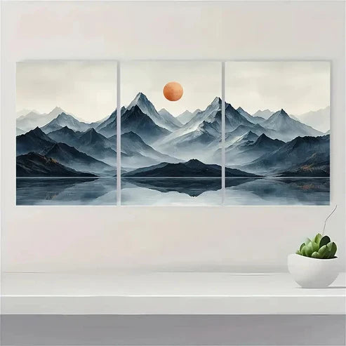 3pcs Mountain Landscape Triptych Black White  Wall Art Set Canvas Unframed - High Quality Print 100% Australian Made Wall Canvas - Bella Home Decor