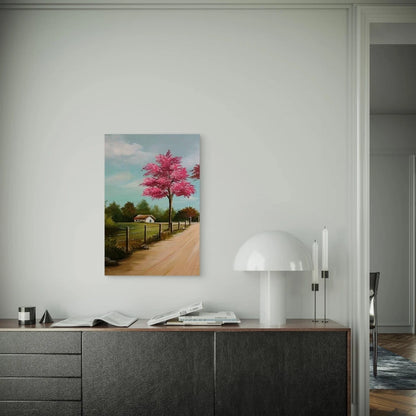 Vibrant Landscape with White Cottage & Winding Path Metal Print Ready to Hang