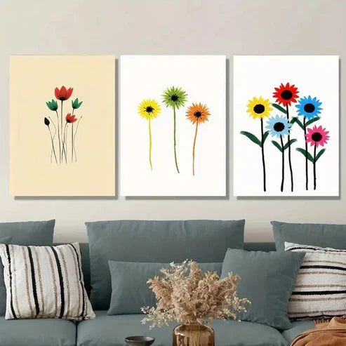 3pcs Modern Floral Vibrant Colorful Flower Set Canvas Unframed - High Quality Print 100% Australian Made Wall Canvas