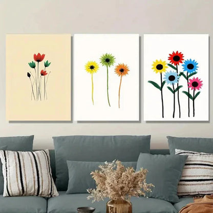 3pcs Modern Floral Vibrant Colorful Flower Set Canvas Unframed - High Quality Print 100% Australian Made Wall Canvas