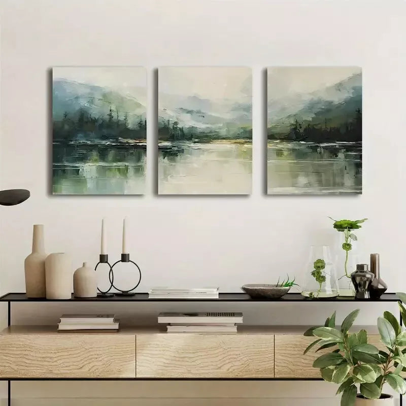 3pcs Mountain Forest & Lake Abstract Canvas Framed 40x60cm - High Quality Print 100% Australian Made Wall Canvas Ready to Hang - Bella Home Decor