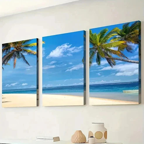 3pcs Beach Coconut Beach Landscape Painting Perfect Wall Art Canvas Unframed – High Quality Print 100% Australian Made Wall Canvas - Bella Home Decor