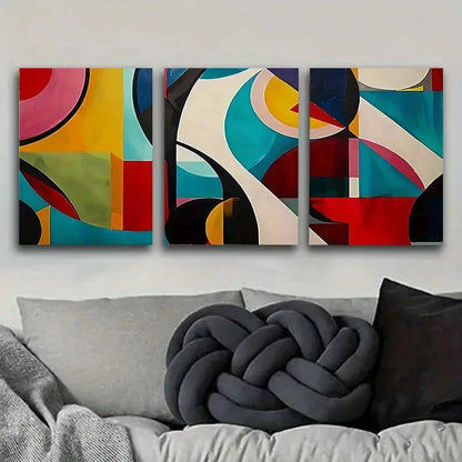 3pcs Colorful Geometric Abstract Painting Wall Art Set Canvas Framed 60x90cm - High Quality Print 100% Australian Made Wall Canvas Ready to Hang - Bella Home Decor