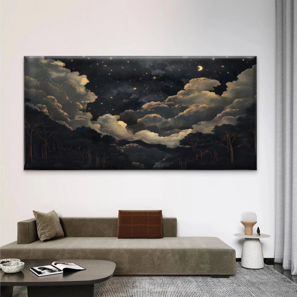 Night Moon & Golden Cloud Wall Art Canvas Office Home Room Framed 120x60cm