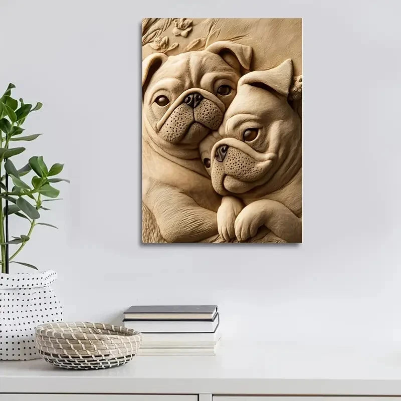 Pug Friends by Pippa'S Heart Blossoms Painting 40x60cm Metal Print Ready to Hang - Bella Home Decor
