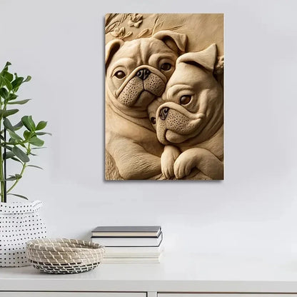Pug Friends by Pippa'S Heart Blossoms Painting 40x60cm Metal Print Ready to Hang - Bella Home Decor