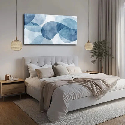 Serene Blue Abstract Shapes Wall Art canvas office home room framed 120x60cm - Bella Home Decor