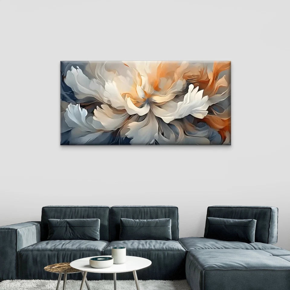 Orange & Blue Petals Floral Wall Art Canvas Office Home Room Framed 120x60cm
