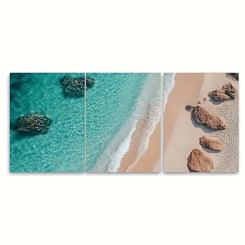 3pcs An Aerial View of a Beach Wall Art Set Canvas Framed 40x60cm – High Quality Print 100% Australian Made Wall Canvas Ready to Hang - Bella Home Decor
