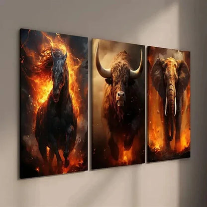 3pcs Running Hell Demon Horse Bull Elephant Wall Art Set Canvas Unframed - High Quality Print 100% Australian Made Wall Canvas
