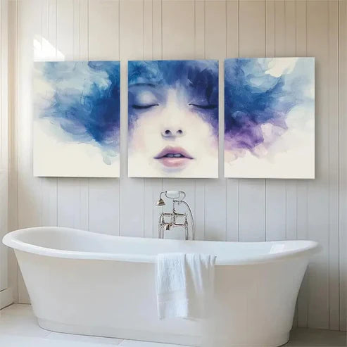 3pcs Serene Blue and Purple Triptych Perfect  Wall Art Set Canvas Unframed - High Quality Print 100% Australian Made Wall Canvas