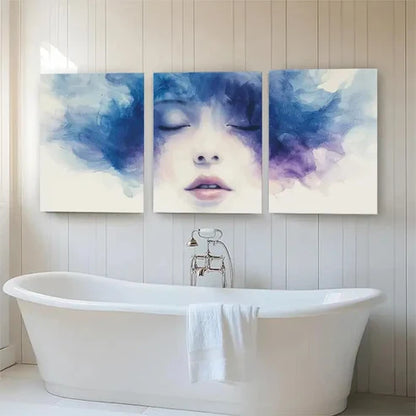 3pcs Serene Blue and Purple Triptych Perfect  Wall Art Set Canvas Unframed - High Quality Print 100% Australian Made Wall Canvas