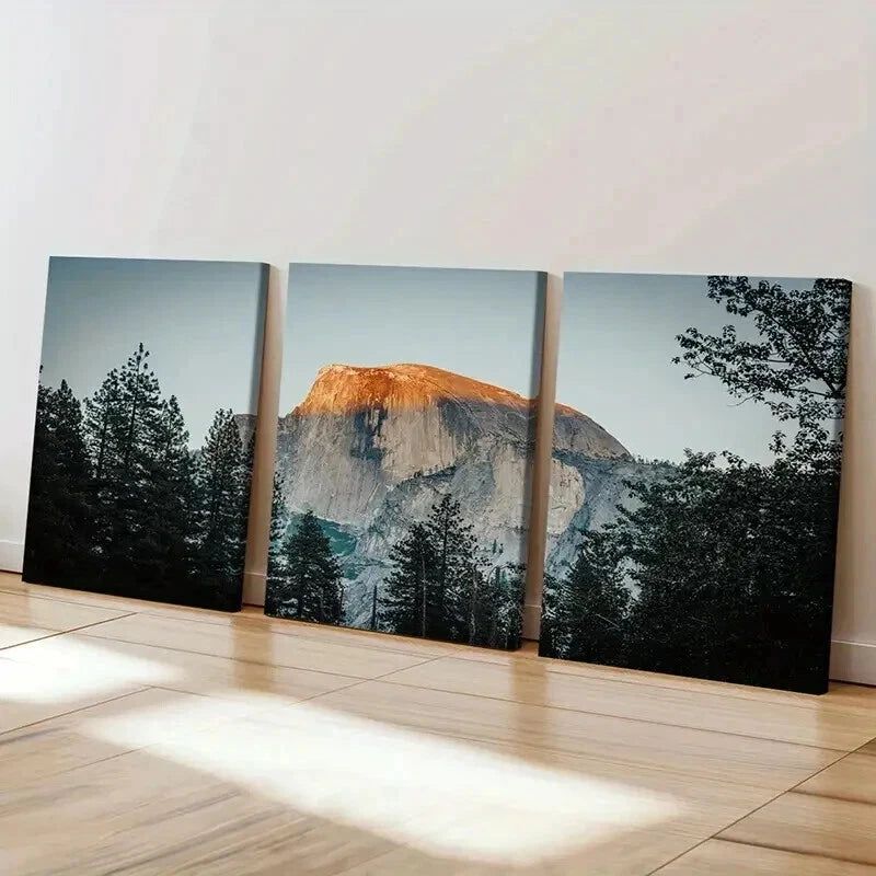 3pcs Natural Spectacular Mountain Trees Modern Wall Art Set Canvas Framed 50x70cm - High Quality Print 100% Australian Made Wall Canvas Ready to Hang - Bella Home Decor