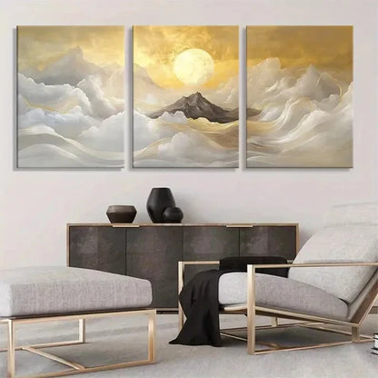 3pcs Majestic Mountain & Golden Clouds Wall Art Canvas Unframed - High Quality Print 100% Australian Made Wall Canvas