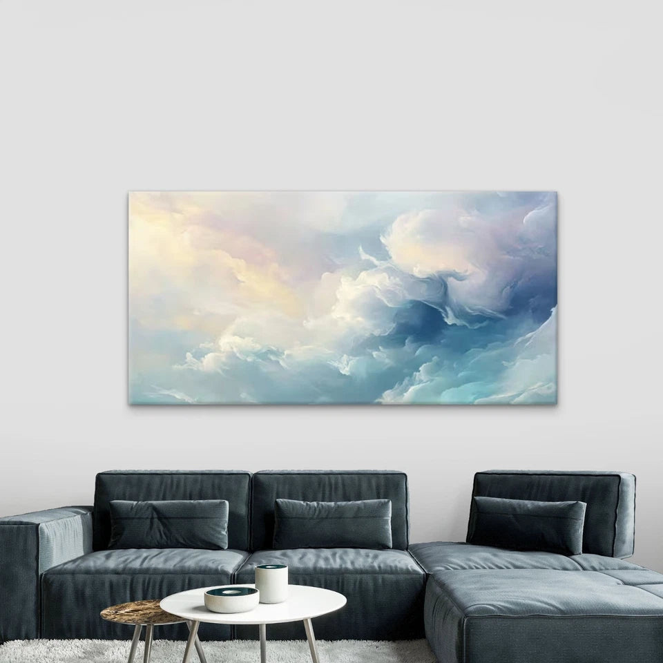 Blue Green Clouds Wall Art Canvas Office Home Room Framed 120x60cm