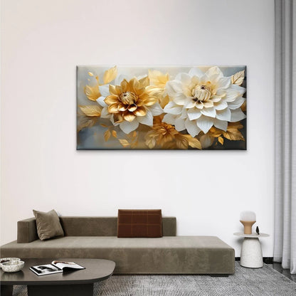 Modern Golden Flower Abstract Wall Art Canvas Office Home Room Framed 120x60cm