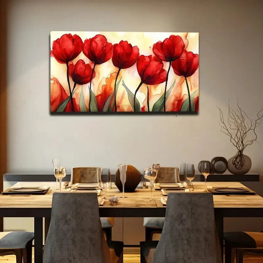 Modern Minimalist Red Tulip Wall Art Canvas Office Home Room Framed 120x60cm