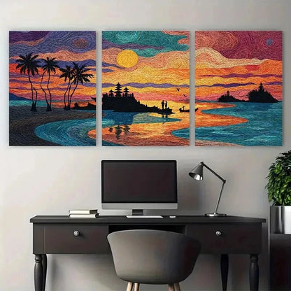 3pcs Palm Trees Sunset Vibrant Tropical Perfect Wall Art Set Canvas Framed 50x70cm - High Quality Print 100% Australian Made Wall Canvas Ready to Hang